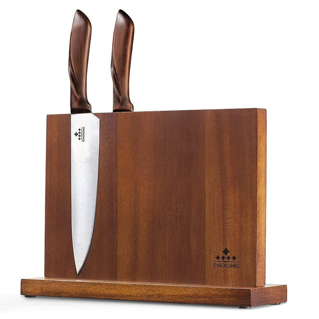 ENOKING Knife Block Kitchen Magnetic Knife Holder Without Knives- Wooden Knife Stand for Cutlery Display and Storage