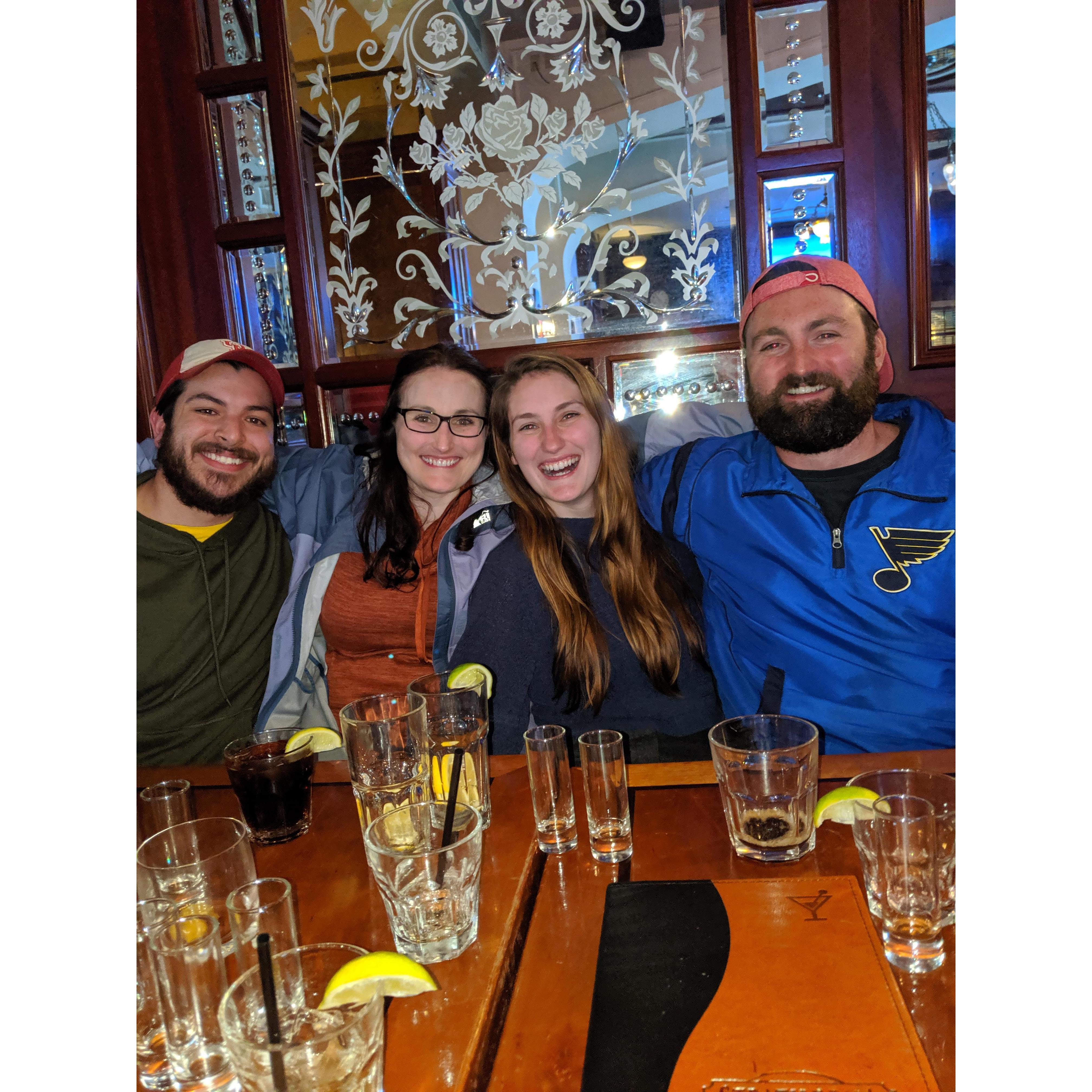 With maid of honor Meghan and groomsman Zach in September 2019, at a bar in Canada (a very memorable night)