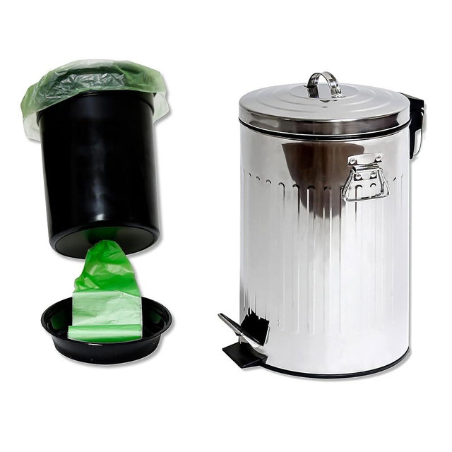 Pet Fit For Life Dog Outdoor Waste Can, 16" Tall Galvanized Steel Bin with Step-On Lid-Lift and Plastic Inner Lining and Custom Liner Bags - Backyard, Lawn, Yard, Weather Resistant Trash Holder