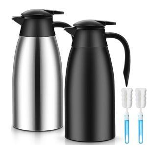 Norme 2 Pcs Thermal Coffee Carafe Insulated Stainless Steel Coffee Carafe for Hot Liquid Vacuum Thermal Pot Creamer Pitcher Dispenser with Brushes Keeping Hot Water Milk(Black, Silver,68 oz)