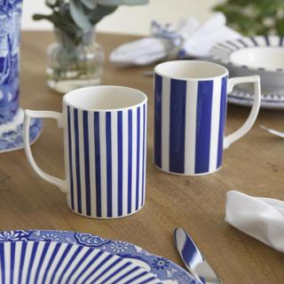 Blue Italian Steccato Narrow Stripe Mug, Set of 4