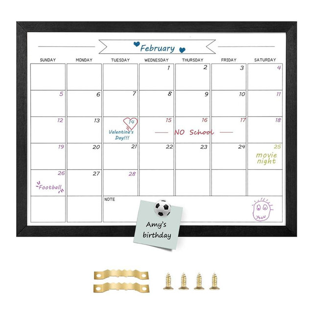 TORASO Dry Erase Whiteboard Monthly Calendar Board, 18"x 24" Solid Pine Wood Frame, Magnetic White Board for Office/School/Home, Hanging Board for Decoration/Kitchen Grocery List(YL-BK-4358-B)