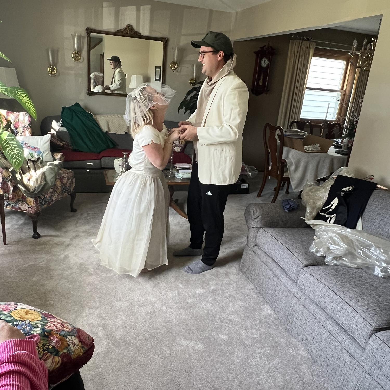 Practicing in heirloom wedding attire (November 2025)