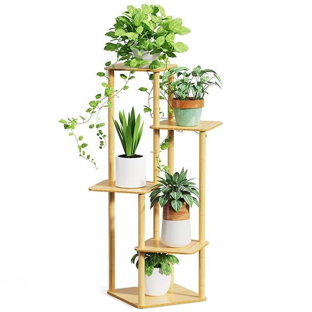 Plant Stand Indoor, 5 Tier Bamboo Plant Stand Corner Plant Stand for Multiple Plants, Tall Plant Shelf Plant Holders for Indoor, Outdoor, Living Room Corner, Balcony, and Bedroom
