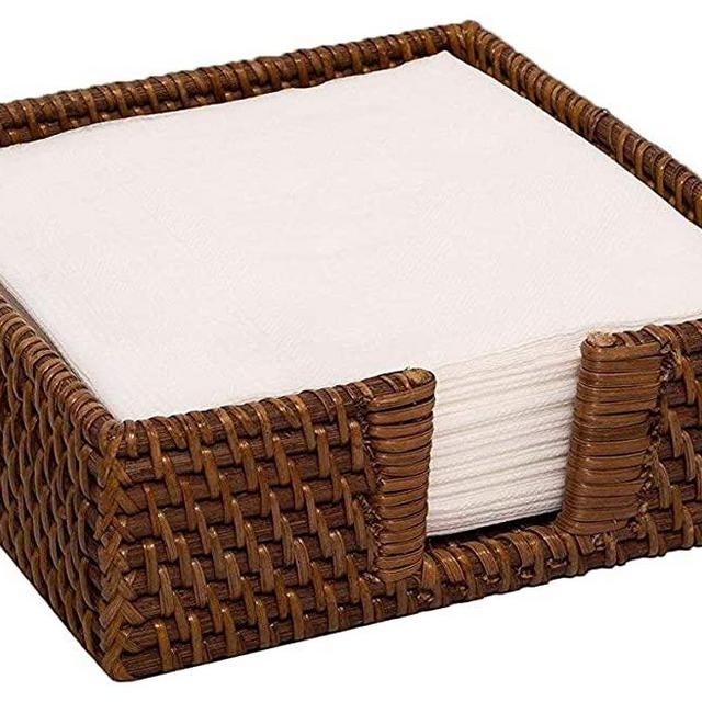 Rattan Napkin Holders Square for Table Kitchen Luncheon Paper Napkins Cloth Storage Flat Rattan Decorative Trays on Dining Countertop Farmhouse - Coffee color