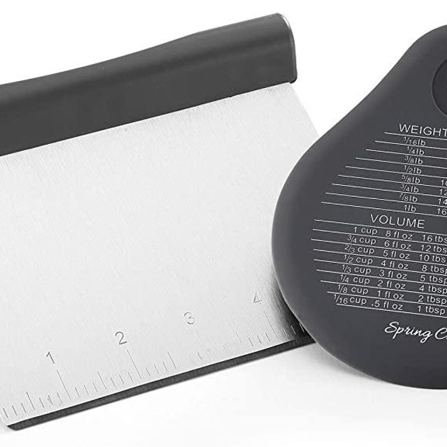 Spring Chef - Bench Scraper, Stainless Steel Dough Scraper, Pastry Scraper, Pizza and Dough Cutter, With Bonus Bowl Scraper, Gray
