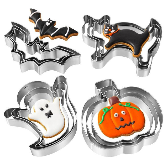Halloween Cookie Cutters Set - 12 Pieces Stainless Steel Halloween Cookie Cutters Shape,Pumpkin, Ghost, Bat and Cat Cookie Cutter Shapes for Halloween Food Party Decorations