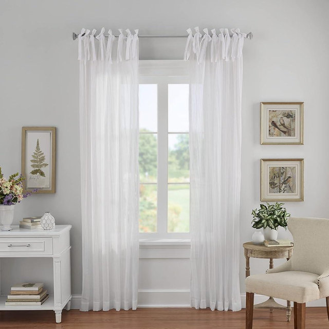 Elrene Home Fashions Jolie Crushed Semi-Sheer Window Curtain, Adjustable Tie-Top Single Panel, 52" x 95" (1 Panel), White