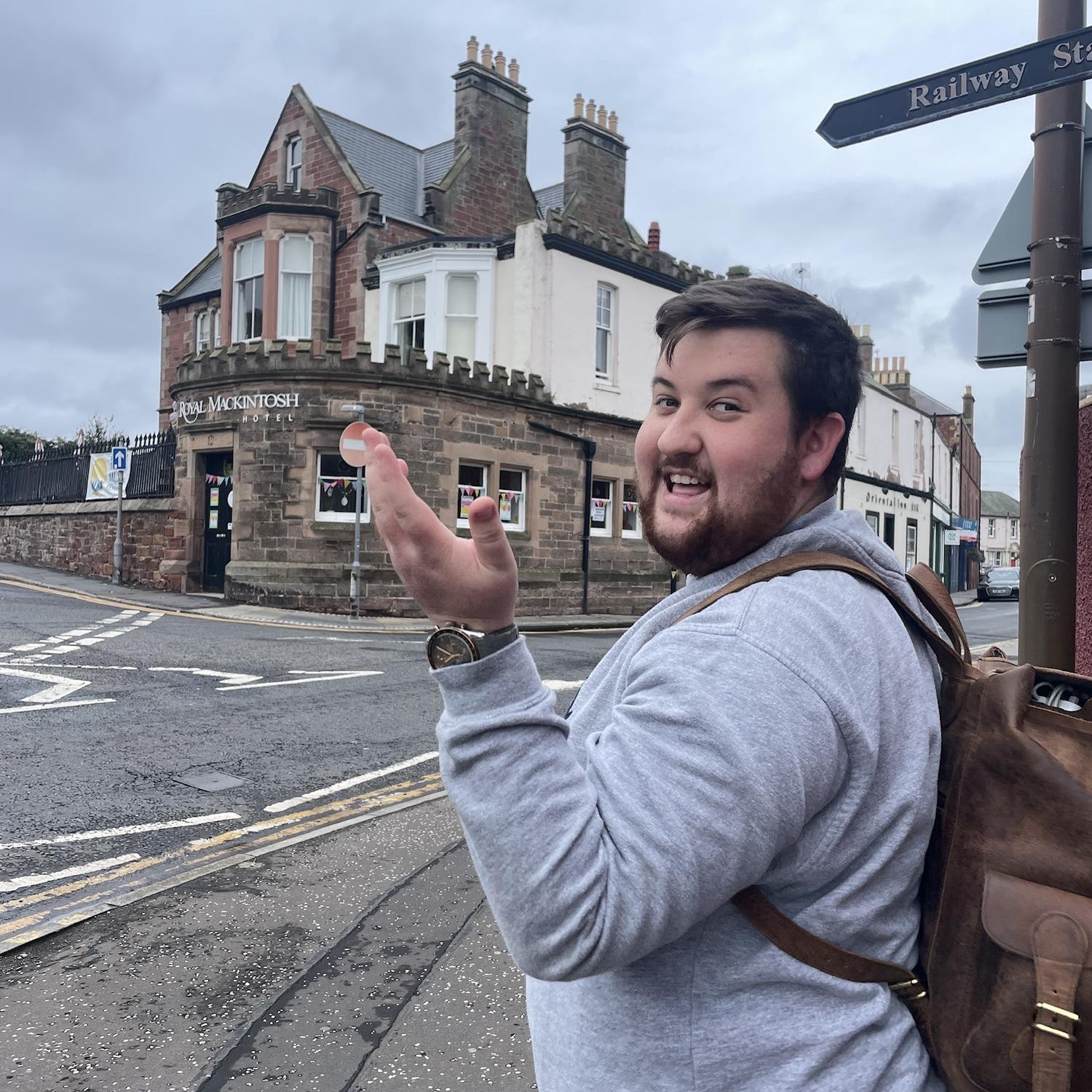 Ross showing me where his first job was.