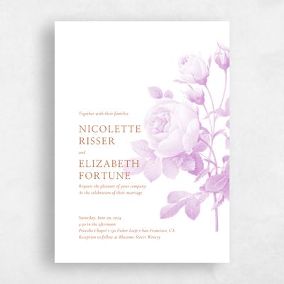 Pink Floral Wedding Invitation - Milna Portrait