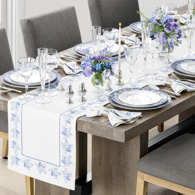 English Floral Table Runner, Blue