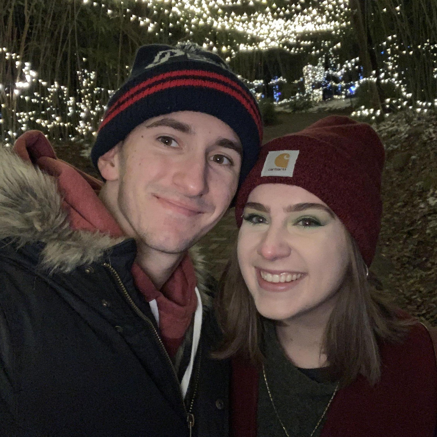 In a tradition started on the day they met, Matthew and Liz go to the holiday zoo lights each year (just so he can ask to hold her hand to keep it warm).