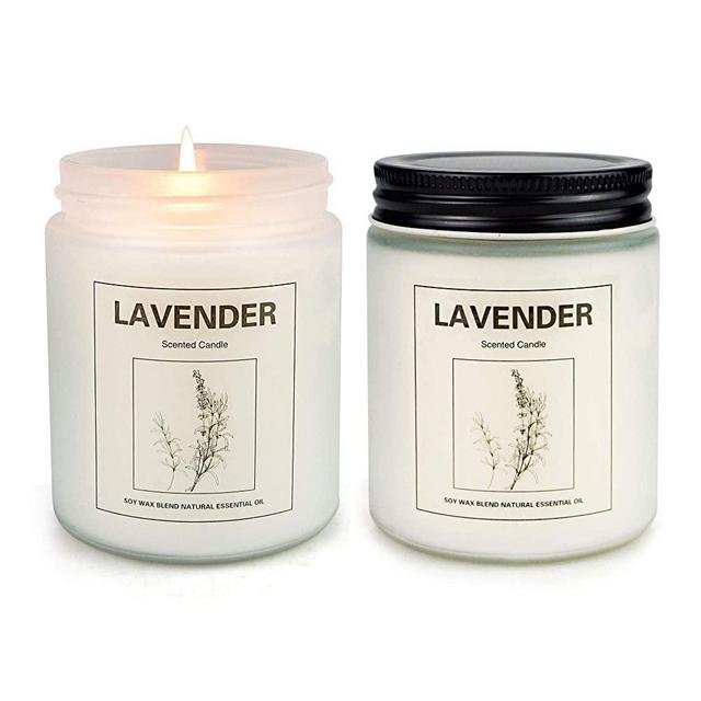 Lavender Candles for Home Scented, Aromatherapy Candle 2 pcs, Soy Wax Candle Set, Women Valentine Gift with Strongly Fragrance Jar Candles