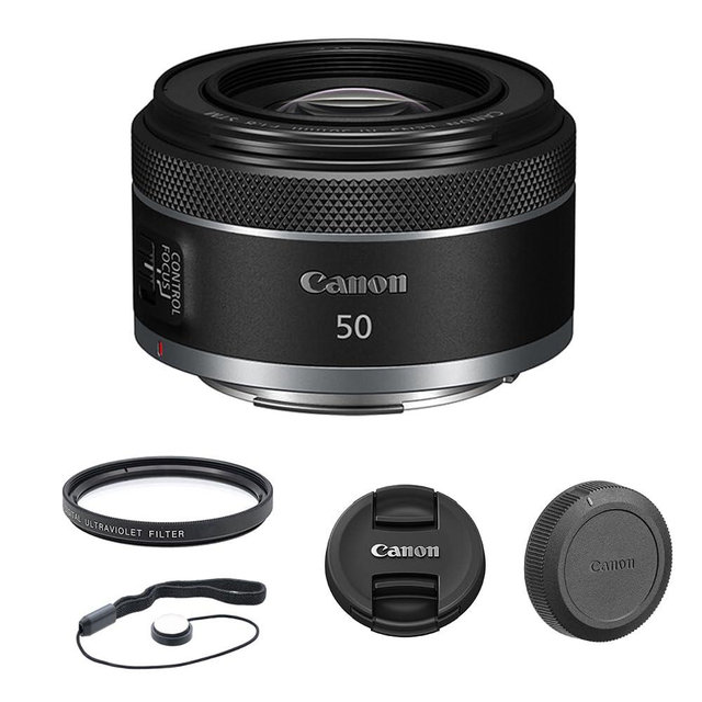 Canon RF 50mm f/1.8 STM Lens Bundle with UV Filter + Lens Cap Keeper
