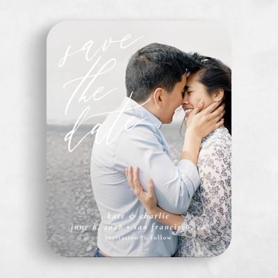 White Rounded Wedding Save the Date - Violin Portrait