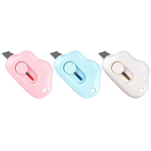 Sanyakti Box Cutters Retractable, 3 Pack Retractable Letter Opener, Adorable Cloud Tiny Letter Opener Envelope Slitter for Key Chain Pocket Bag Package Envelope Mail Letter Box, 2.24 * 1.5 * 0.55inch
