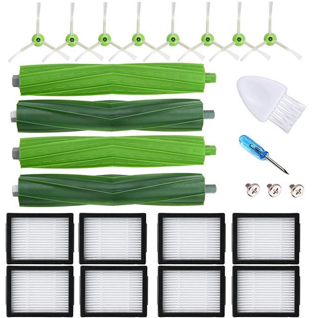 Joybros Replacement Parts Accessories Compatible for iRobot Roomba E5 E6 E7 i7 i7+i6 i8 i3 i3 Plus 3150 E&I Series Filter extractor Rubber Brush Roller Replenishment Kit 20-Pack