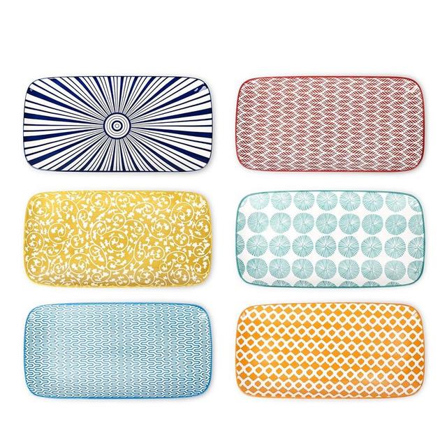 Selamica Ceramic Serving Platters, 12 Inch Serving Trays for Party Entertaining, Large Rectangular Serving Plates, Set of 6, Assorted Colors