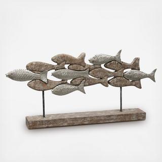Native School of Fish Carved Sculpture