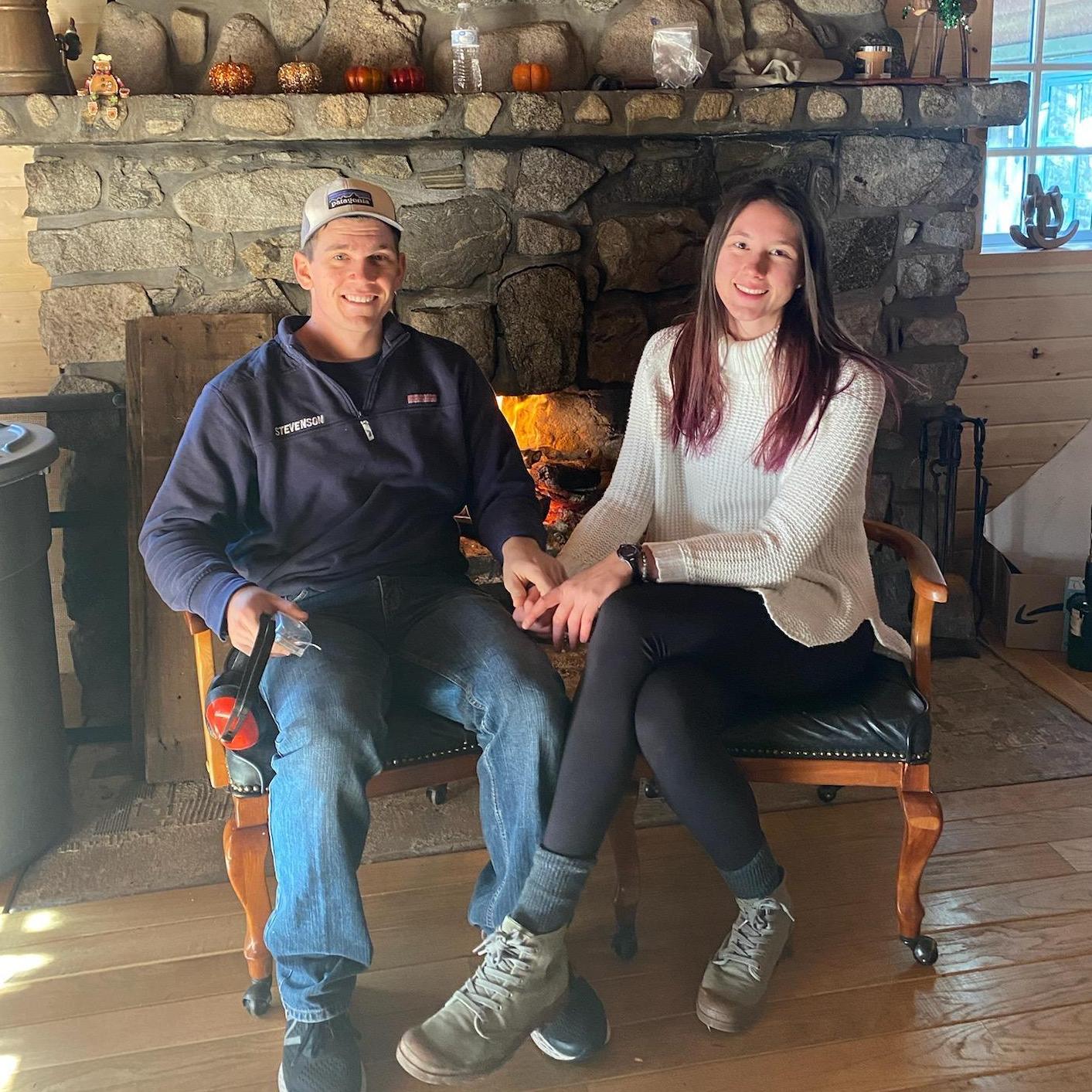 Getting cozy by the fire at the Eagleton cabin at Mt. Baldy.