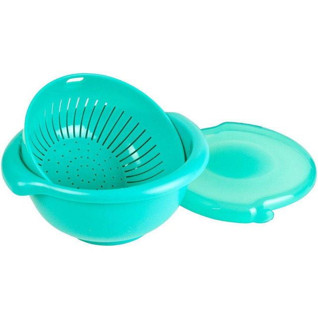 Hutzler 3-in-1 Berry Bowl Keeper, Colander & Container, Keeps Berries Fresh Longer, 1 Quart Capacity Turquoise