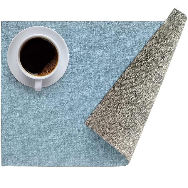 Leather Heat Resistant Placemats for Dining Table, Table mats Set of 6, Waterproof PU Kitchen Place mats, Soft and Non-Slip LQI (Light Blue + Gray Green)