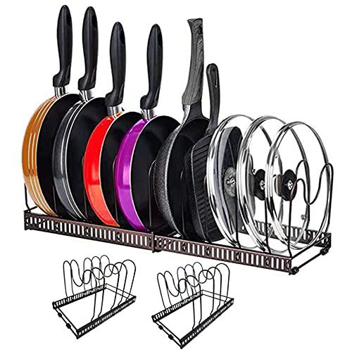 Pot Lid Organizer,Pan Organization and Storage,Expandable Lids Holders Organizer Rack For Pots Lids and Pans With 7 Adjustable Dividers Under Cabinet,Pot and Pan Organizer for Cabinet