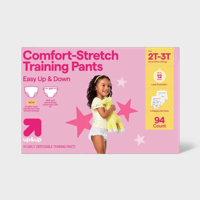 Girls' Disposable Training Pants - 2T-3T - 94ct - up&up™: Absorption Channels, Wetness Indicator, Latex-Free, Elastic Stretch Sides