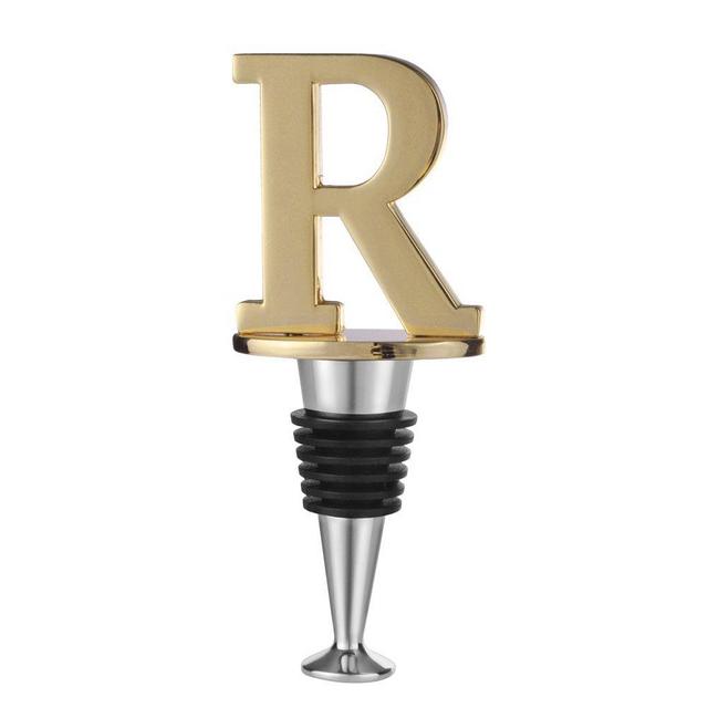 Wine and Beverage Bottle Stopper With Gold Finish (Letter R)