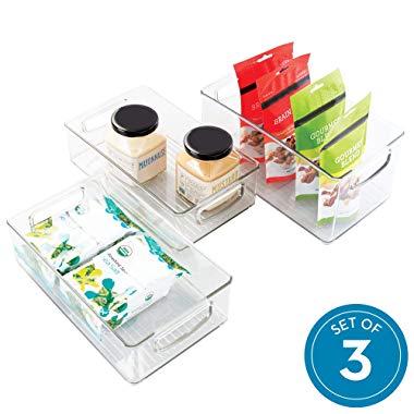 iDesign Plastic Storage Organizer Bin with Handles for Kitchen, Fridge, Freezer, Pantry, and Cabinet Organization, BPA-Free, Set of 3, Clear