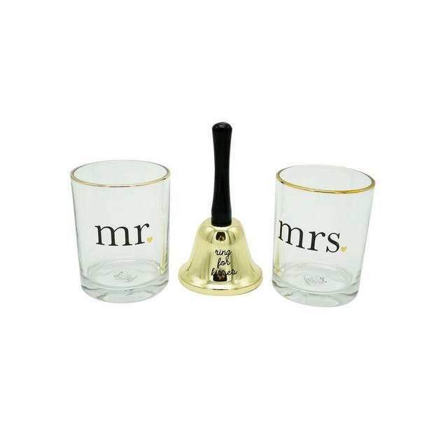 TMD Holdings Mr and Mrs Rocks Glasses and Hand Bell Set, 3 Pieces