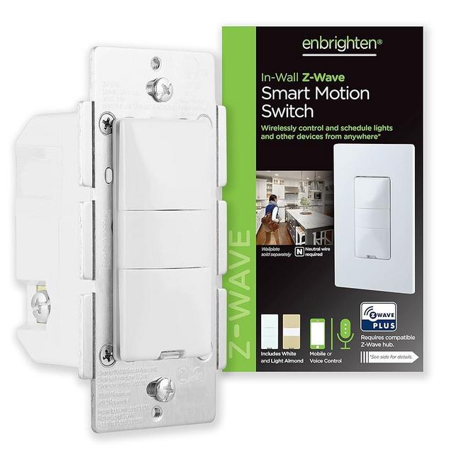 Enbrighten Z-Wave Smart Motion Sensor Light Indoor, On/Off, Vacancy/Occupancy Sensor, Includes White & Almond, Zwave Hub Required, Works with SmartThings, Wink, & Alexa, Smart Light Switch, 26931