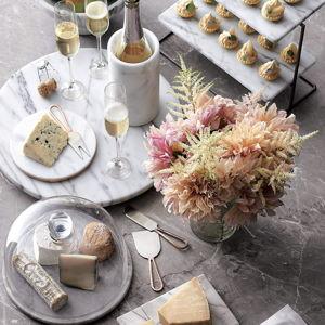 Set of 2, French Kitchen Marble 2-Tier Server and Cheese Dome