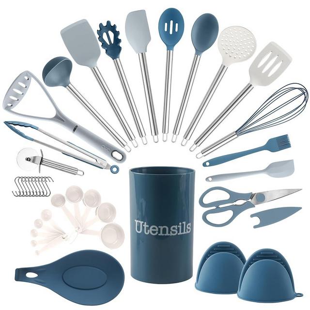 COOK WITH COLOR Silicone Cooking Utensils, 38 Pc Kitchen Utensil Set, Easy to Clean Silicone Kitchen Utensils, Cooking Utensils for Nonstick Cookware, Kitchen Gadgets Set