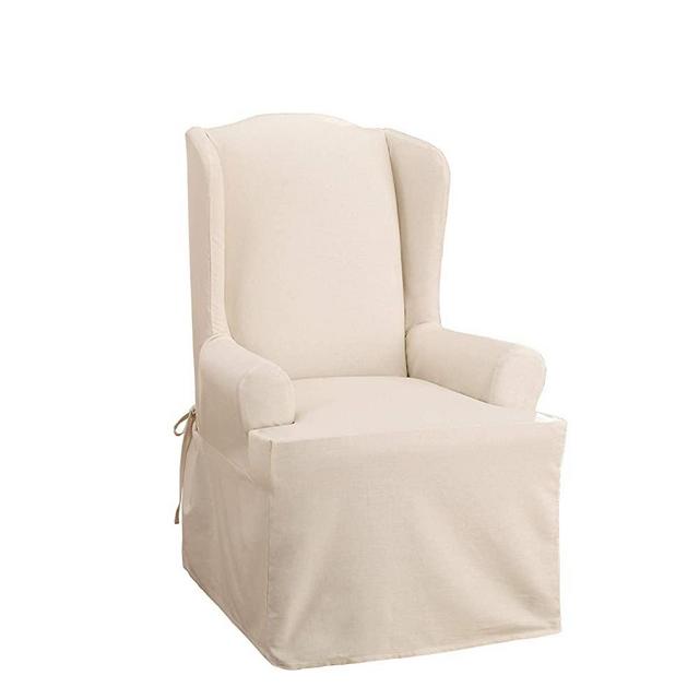 Sure Fit Home Décor Cotton Duck Solid T-Cushion Wing Chair One Piece Slipcover, Relaxed Woven Fit, 100% Cotton, Machine Washable, Natural Color