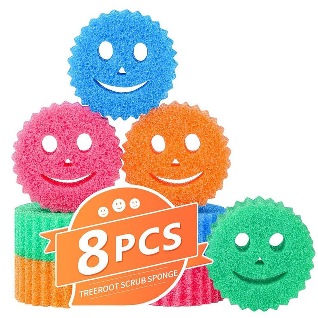 8 Colorful Smile Scrub Sponges, Temperature Controlled Sponges Kitchen, Bulk Dish Sponge for Cleaning, Multi Functional Cleaning Sponge for Kitchen, Bathroom, Floor