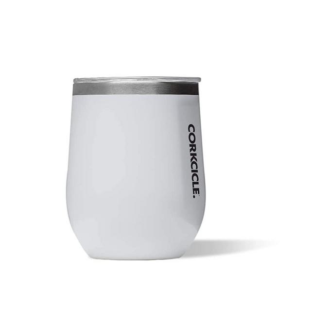 Corkcicle Classic 12 Ounce Stainless Steel Stemless Cup with Lid, Gloss White