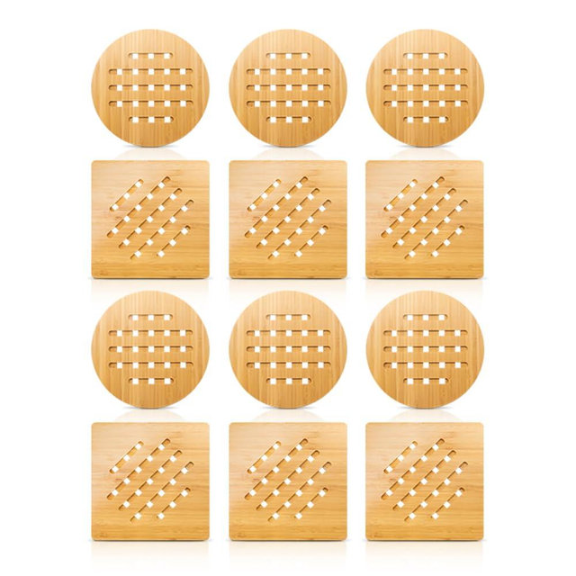 12 Pack Bamboo Trivet Kitchen Hot Pads Mat Set for Hot Dishes/Bowl/Teapot/Hot Pot Holders (Large 20 cm 12 Pack)