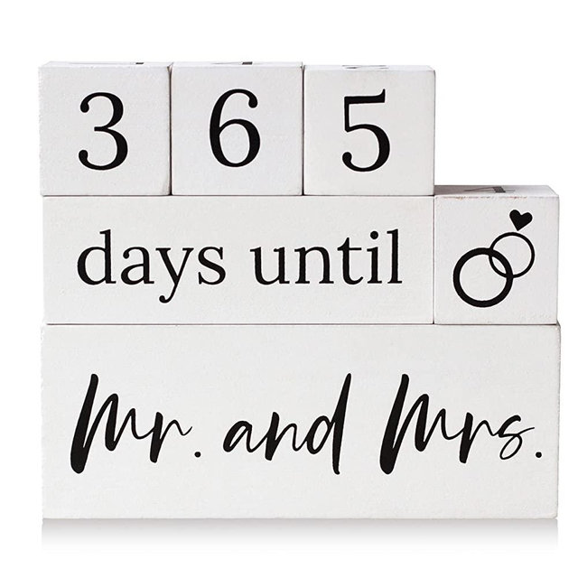 J&A Homes 365 Countdown Blocks - Wedding Day Countdown Calendar - Bride to Be Gifts and Engagement Gifts for Couples - Mr and Mrs Wedding Countdown - Ideal Engagement Gift - (White)