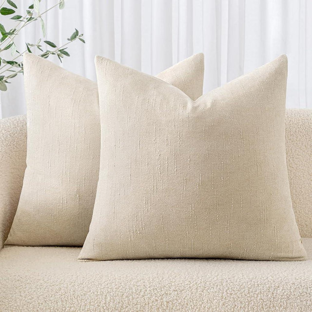 MIULEE Pack of 2 Christmas Decorative Throw Pillow Covers Soft Chenille Throw Pillows Solid Textured Cushion Covers for Couch Sofa Bedroom Living Room 18x18 Inch, Light Beige