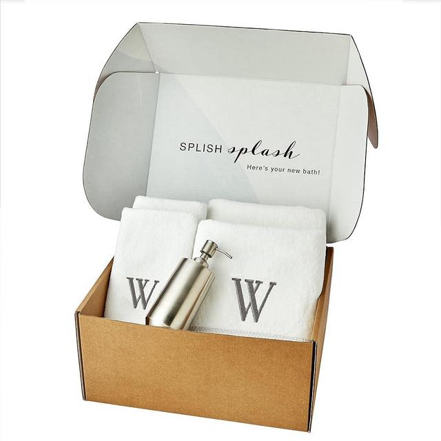 SKL Home Casual Monogram Splash Gift Box, W, 5 Piece, White