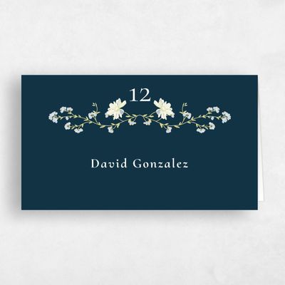 Deepest Teal, Blue Wedding Place Card - Papillon