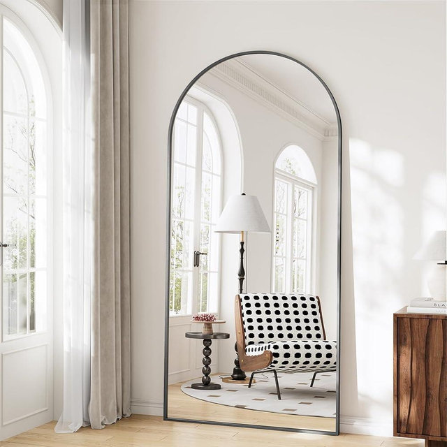 WISSMIELS Large Full Length Mirror, 30"x71" Arched Floor Mirror Full Length with Stand, Room Decor Big Full Body Mirror with HD Tempered Glass Aluminum Frame for Bedroom Living Room, Black