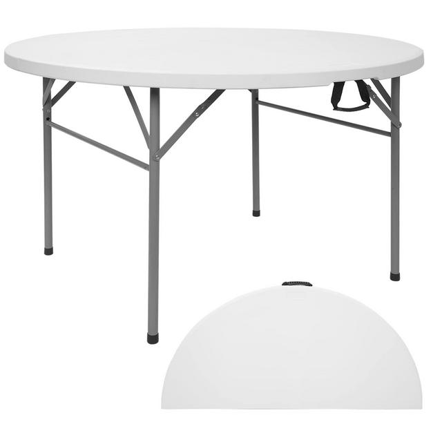 VINGLI 48" Round Bi-Folding Commercial Table, 4 Feet Portable Plastic Dining Card Table for Kitchen or Outdoor Party Wedding Event, White Granite