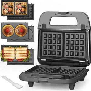 Baker’s Friend 3 in 1 Mini Waffle Maker with Removable Plates, Dual Waffle & Pancake and Grill Plates, Breakfast Sandwich Maker Press, Dishwasher Safe, Non-stick Coating, Graphite