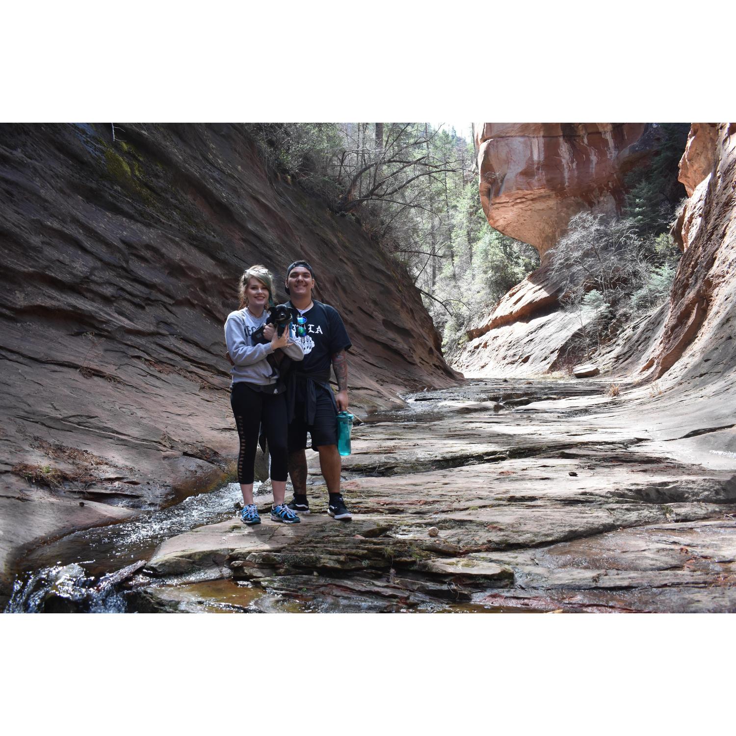 Sedona, March 2018. Our favorite thing to do is go up North for a weekend and do a fun hike with our Chug.