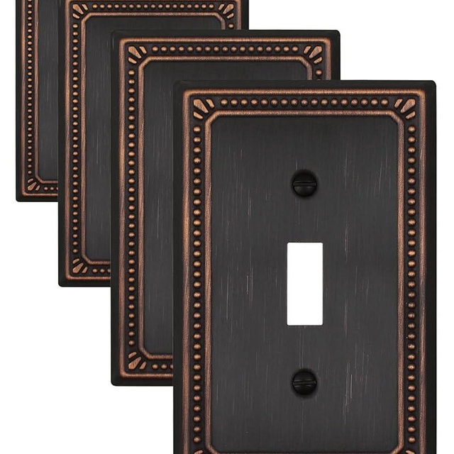 ZILLSEA Metal Wall Plates, Switch Plates and Outlet Covers, Decorative Pearl Design (1 Toggle 4PK, Aged Bronze)