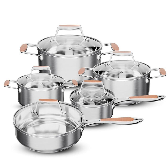Cinrox Stainless Steel Cookware Set, 5 Ply Pots and Pans Set 10 Piece, Fry Pan, Saucepan, Sauce pots, Compatible with induction all stovetops, PFOS PFOA Free Dishwasher Safe