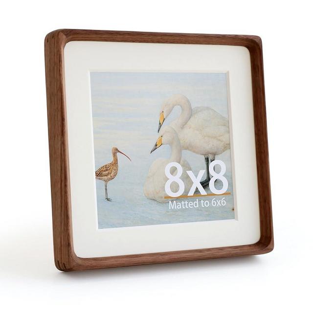 Zelvix Natural 8x8 Picture Frame with Mat for Pictures 6x6, Square Standing Desk Photo Frame, Plexiglass,Solid Walnut Wood，Tabletop and Wall Hanging