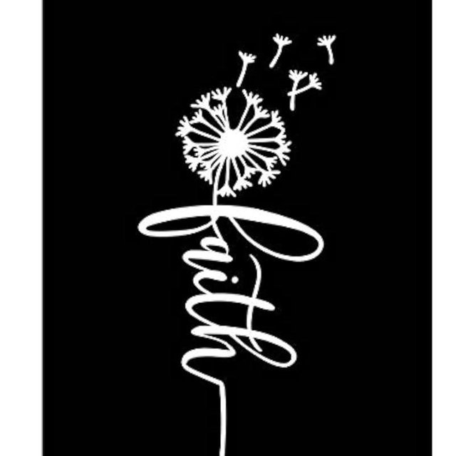 Faith Dandelion Coffee Vinyl Decal | White | Made in USA by Foxtail Decals | for Car Windows, Tablets, Laptops, Water Bottles, etc. | 2.1 x 4.5 inch